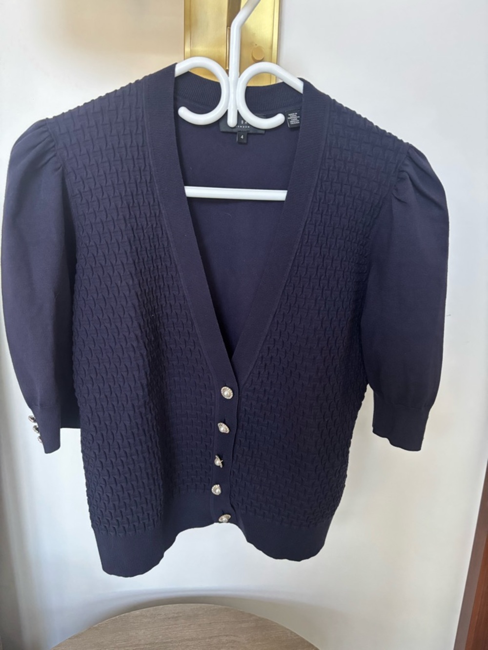 Ted Baker Navy Textured V-Neck Short Sleeve Cardigan